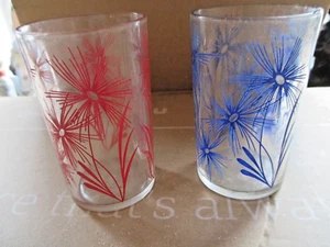 2-Vintage Swanky Swigs Azul/Rojo FLOR Jugo Vidrio Hazel Atlas Kraft - Imagen 1 de 4
