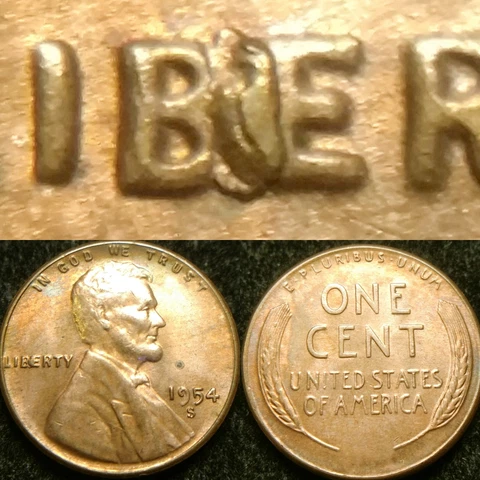 1954-S BIE 001 Stage C/D Die Break Error Uncirculated Lincoln Cent Wheat Penny Cover