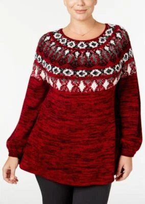 Style & Co Women's Space-Dyed Fair Isle Red Sweater Size 0X Retail $69.50 - Image 1 of 3