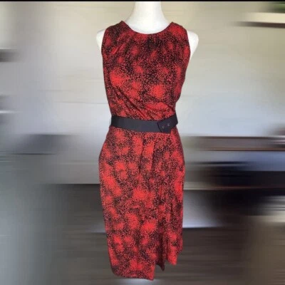 NWT Anne Klein Red Animal Print Sheath Dress Sz S Pleated Belted Corporte Career - Image 1 of 4