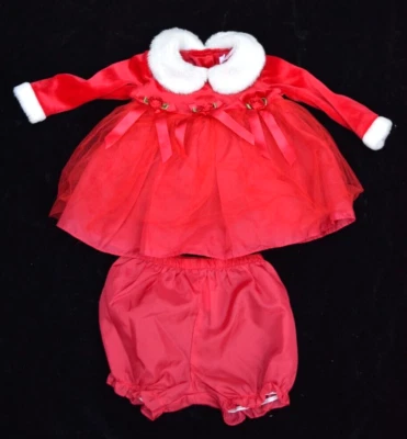Bonnie Baby 2Pcs Girls Faux Fur Collar Christmas Dress & Bloomers 6-9M - Image 1 of 4