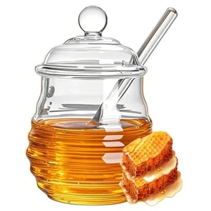 10oz Glass Honey Jar Pot Dispenser with Dipper and Lid for Home Kitchen - Picture 1 of 7