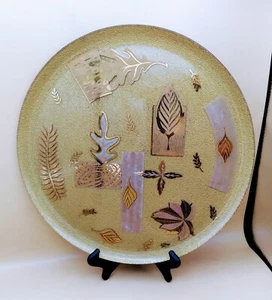 Vintage Georges Briard Gold Glass Leaf Motif Serving Tray Platter 14" EUC MCM - Picture 1 of 8