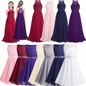 UK Girls Flower Dress Princess Formal Party Wedding Bridesmaid Lace Gown Dresses - Picture 1 of 55
