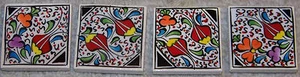 Turkish Handmade 2"x2" Ceramic Iznik Floral Pattern Refrigerator Magnet Set of 4 - Picture 1 of 4