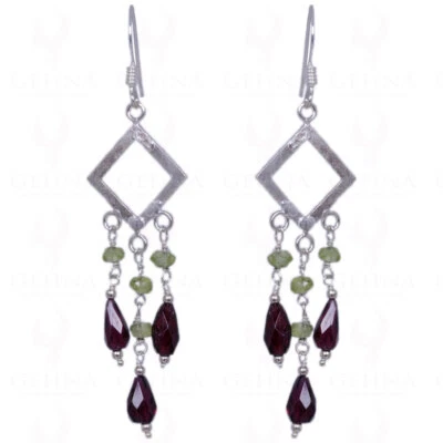 Peridot & Red #Garnet #Gemstone #Earrings Made In #925  Solid Silver - Image 1 of 2
