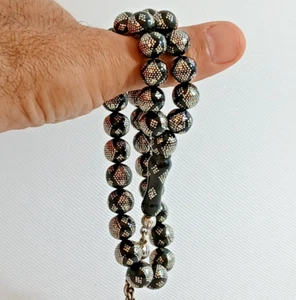 Piedra Trabzon de Lujo Natural Rara Coral Negro Yusur 33Worry Incrustación de Plata Islámica - Imagen 1 de 23