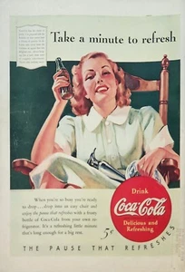 Coca Cola 1940 bebida soda anuncio vintage tómate un minuto para refrescarte - Imagen 1 de 1