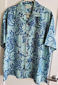 Caribbean Hawaiian Aloha Shirt Silk XL Short Sleeve Blue Flower Button Front - Picture 1 of 4