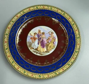 Piatto vintage Rosenthal Bavaria cherubino scena carrozza vittoriana dorato - Foto 1 di 10