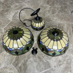 Set Of 3 Vintage Tiffany Style Stained Glass Chandeliers & Light - Picture 1 of 9