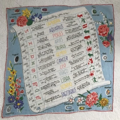 VTG BURMEL ORIGINAL SCARF Zodiac Astrology Sun Moon Birth Stone Square 13X13" - Image 1 of 4