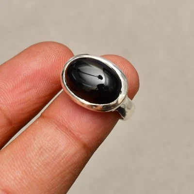 Anello gioiello in argento sterling 925 con pietra preziosa onice nera misura 4 - Immagine 1 di 4