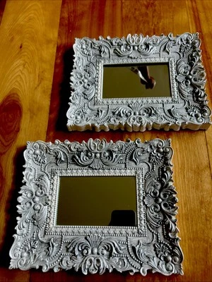 Pair Very Ornate White Plastic 8x10” Framed Mirrors 3x5 Picture Gallery Wall - Image 1 of 4