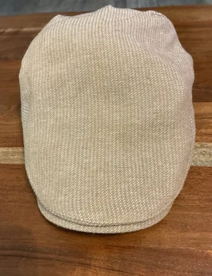 1917 by Biltmore Linen Blend Flat Newsboy Cabbie Hat Cap Tan Stripe Size Medium - Image 1 of 4