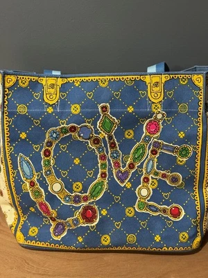 Brighton Glittering Love Large Canvas Tote Bag Jewelry Purse - Image 1 of 4