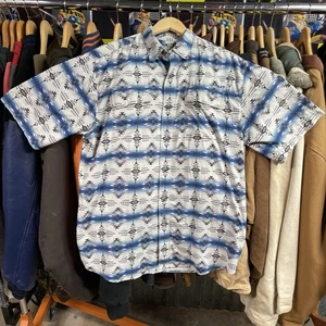 Camisa AriatTEK Para Hombre Mediana Azul Blanco Estampado Azteca VENTEK Manga Corta Occidental - Imagen 1 de 8