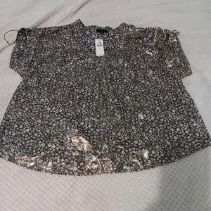 Anthropologie Current Air Sz Small Metallic Gold Bronze Shimmer Ditsy Floral Top - Picture 1 of 16