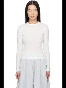 Y-3 Womens Long Sleeve Crew Neck Fitted Seamed Tee Top White Size Small - Picture 1 of 7