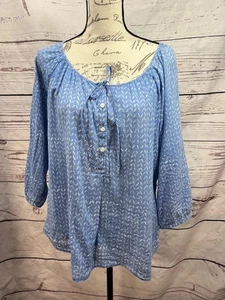 Blusa campesina azul claro mediana LOFT para mujer manga 3/4 bohemia fluida - Imagen 1 de 4