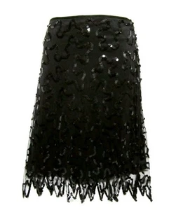 BETSEY JOHNSON schwarz durchsichtiges Overlay knielang glänzend funkelnd Pailletten Partyrock - Bild 1 von 6