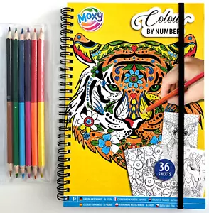 Malbuch mit Buntstiften Tiere und Fantasie Mandala Ausmalen nach Zahlen ab 5 NEU - Bild 1 von 9