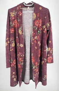 Pomelo Burgundy Floral Print Open Cardigan Sweater Women’s Size Small - Picture 1 of 8