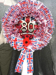 Wieniec na 80. rocznicę Ve, wieniec Union Jack, dekoracja drzwi na dzień wegetariański 40cm - Zdjęcie 1 z 5