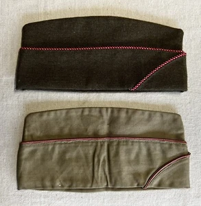 Pair of Vintage US Army Engineer Garrison Caps Olive and Khaki - Picture 1 of 9