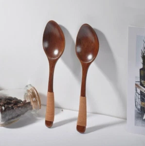 2pcs Lot Kitchen Wooden Spoon Bamboo Cooking Utensil Tool Soup - Picture 1 of 5