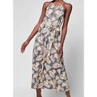  FAHERTY Brigette Dress Tropical Palm Linen Viscose Halter Maxi Dress Medium