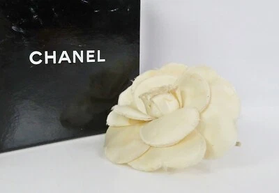Authentic CHANEL White Fabric Camellia Brooch Pin #58757 - Image 1 of 4
