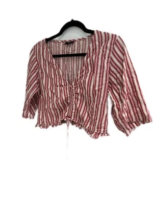 Volcom Top White/Red Blouse 100% Cotton Short Sleeve V-Neck Women's Size XL (12) - Image 1 of 4