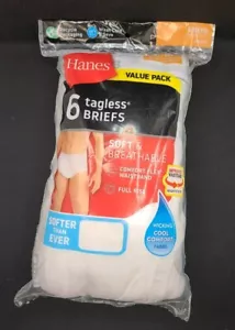 Men's Value Package of 6 Size MEDIUM White Tagless Briefs Underwear NEW - Picture 1 of 5