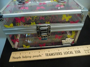 Caboodles Clear Acrylic Pink Yellow Butterflies Small Train Make-up Case Box - Picture 1 of 6