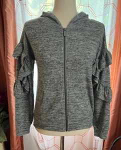 Habitual Girl gray marl sweater knit hoodie full zip ruffle sleeves size 14 EUC - Picture 1 of 8