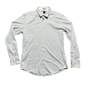 NWOT BOSS Hugo Boss Stripe Slim Fit Linen Cotton Ronni 53 Shirt Blue Mens Large - Picture 1 of 8