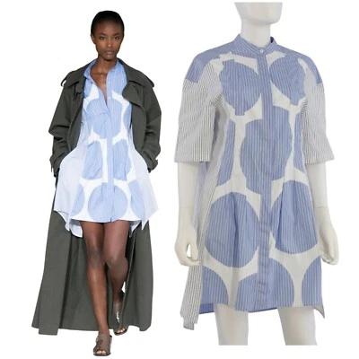 Stella McCartney Vestido Pasarela Camisa Vestido Rayas Asimétrico Popelina IT 40 UK 8 Foto 1 de 4