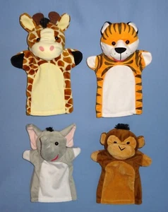 Plush Hand Puppets-Elephant-Tiger-Monkey-Giraffe-Zoo-Jungle soft Animal LOT-4 - Picture 1 of 11