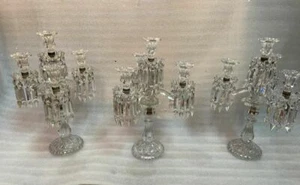 1950′ Série de 3 Chandeliers 3 Branches Socles Perlés Et Signés Relief BACCARAT - Picture 1 of 12