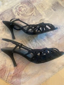 Nine West Größe 6,5 schwarze ausgefallene hochhackige Stoffsandalen - Bild 1 von 4