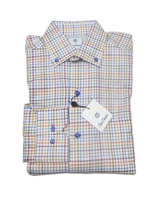 David Donahue Men's Blue/Melon Multi Plaid Button Front Shirt - Image 1 of 4