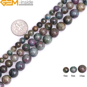 Cuentas redondas de apatita verde rojo Brasil rubí para hacer joyas piedra natural de 15" - Imagen 1 de 17