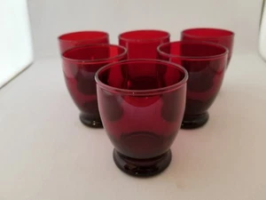 6 VINTAGE ANCHOR HOCKING ROYAL RUBY BALTIC LIQUOR COCKTAIL TUMBLERS 4 Oz. 2 3/4" - Picture 1 of 4