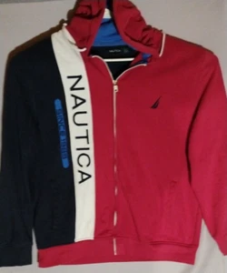 Nautica Mens XL Hooded Sweatshirt Spell Out Color Block Full Zip Hoodie - Picture 1 of 5