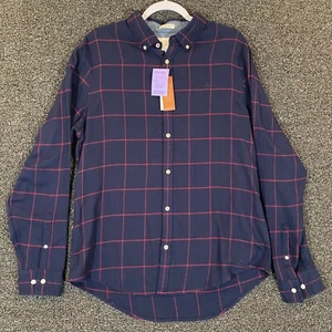 Original Penguin Shirt Mens Large Heritage Slim Blue Red Plaid Button Down NEW - Picture 1 of 11