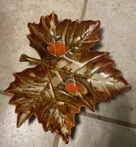 "Cuenco de hojas de cerámica seca vintage colores follaje otoño aguas termales 9"" de largo" - Imagen 1 de 2