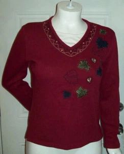Size Large Baxter & Wells maroon & white w/ leaves long sleeve Top - Picture 1 of 3