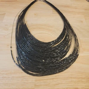 Multi Strand Black Glass Seed Bead Wire Necklace Gothic Vampire Fantasy - Picture 1 of 11