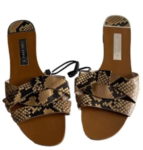 Zara Animal Print Leather Flat Sandals Size 8(39) - Picture 1 of 4